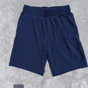 Navy blue athletic shorts that are nice enough for casual wear. Super lightweigh